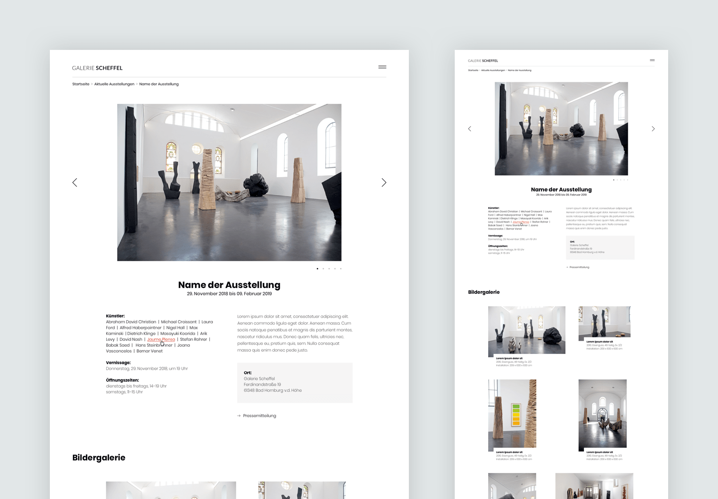Galerie Scheffel Website - Desktop und Responsive Design Ansicht